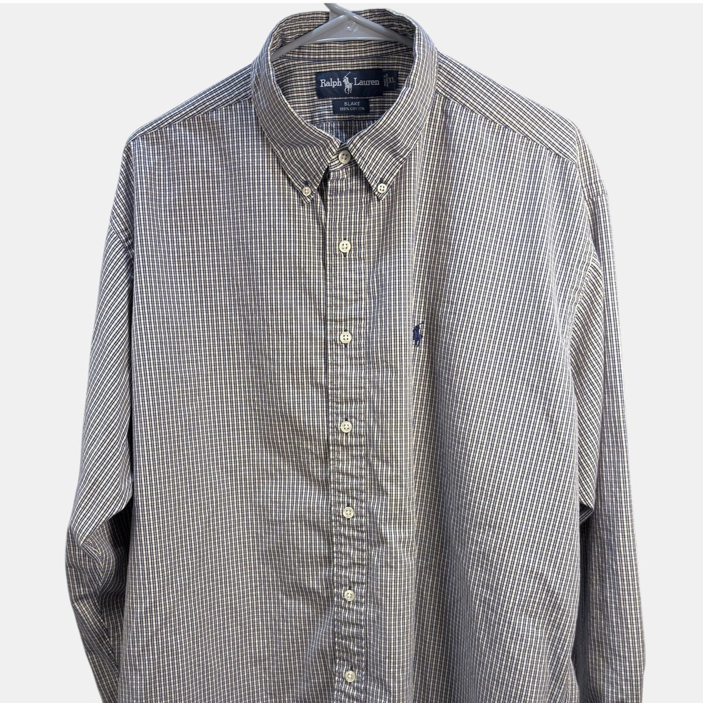 Ralph Lauren‎ Button Down XL Mens Blake Micro Check Cotton Navy Yellow